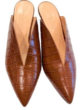 Club Monaco Nadhine Women’s Crocodile Print Honey Rum Leather Mules Sz 7 NIB